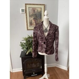 Emma James Women's Tweed Blazer Size 8 Long Sleeve One Button Lined Lapel Collar